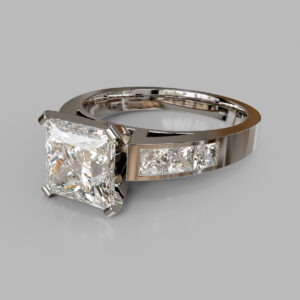 Princess Cut Channel Set Lab Grown Diamond Engagement Ring - Side View