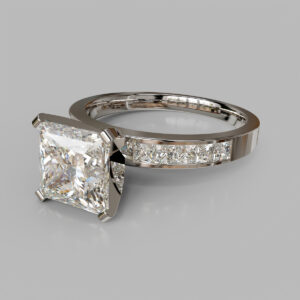 Princess Cut Channel Set Lab Grown Diamond Engagement Ring - Side View