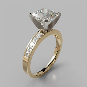 Princess Cut Channel Set Lab Grown Diamond Engagement Ring - Yellow Gold