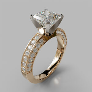 Princess Cut Double Row Pave Lab Grown Diamond Engagement Ring