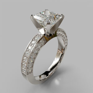 Princess Cut Double Row Pave Lab Grown Diamond Engagement Ring