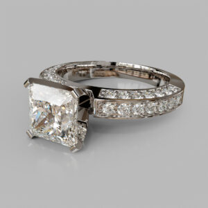 Princess Cut Double Row Pave Lab Grown Diamond Engagement Ring