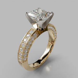 Princess Cut Double Row Pave Lab Grown Diamond Engagement Ring
