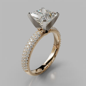 Princess Cut Pave Band Lab Grown Diamond Engagement Ring