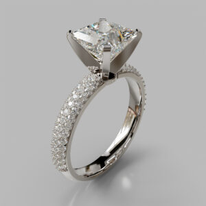 Princess Cut Pave Band Lab Grown Diamond Engagement Ring