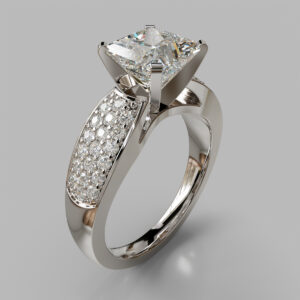 Princess Cut Pave Band Lab Grown Diamond Engagement Ring