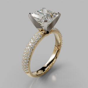 Princess Cut Pave Band Lab Grown Diamond Engagement Ring