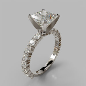 Princess Cut Pave Lab Grown Diamond Engagement Ring - White Gold