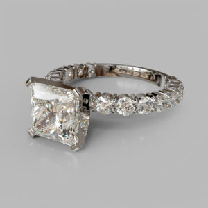 Princess Cut Pave Lab Grown Diamond Engagement Ring - Side View
