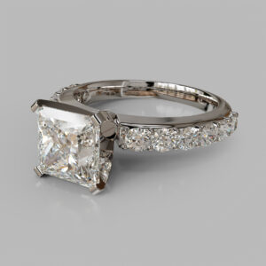 Princess Cut Pave Lab Grown Diamond Engagement Ring - Side View