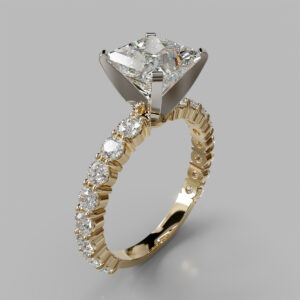 Princess Cut Pave Lab Grown Diamond Engagement Ring - Yellow Gold