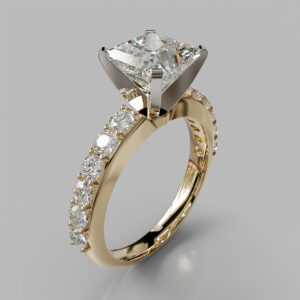 Princess Cut Pave Lab Grown Diamond Engagement Ring - Yellow Gold