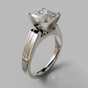 Princess Cut Tapered Solitaire Lab Grown Diamond Engagement Ring