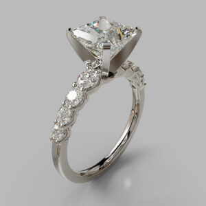 Princess Cut Three Stone Accent Lab Grown Diamond Engagement Ring