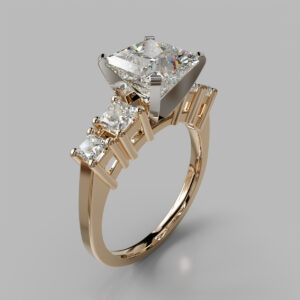 Princess Cut Three Stone Accent Lab Grown Diamond Engagement Ring