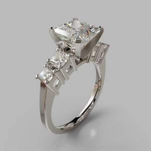 Princess Cut Three Stone Accent Lab Grown Diamond Engagement Ring