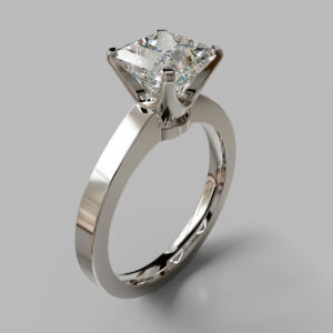 Princess Cut Wide Band Solitaire Lab Grown Diamond Engagement Ring