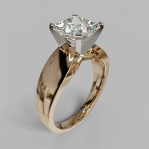 Princess Cut Wide Band Solitaire Lab Grown Diamond Engagement Ring