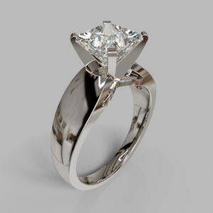 Princess Cut Wide Band Solitaire Lab Grown Diamond Engagement Ring