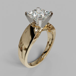 Princess Cut Wide Band Solitaire Lab Grown Diamond Engagement Ring
