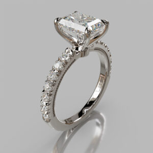 Radiant Cut Pave Side Stone Lab Grown Diamond Engagement Ring