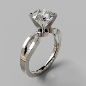 Round Cut Bypass Solitaire Lab Grown Diamond Engagement Ring