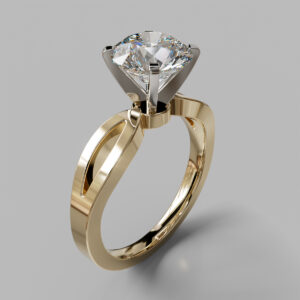 Round Cut Bypass Solitaire Lab Grown Diamond Engagement Ring