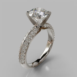 Round Cut Double Row Pave Lab Grown Diamond Engagement Ring