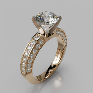 Round Cut Double Row Pave Lab Grown Diamond Engagement Ring
