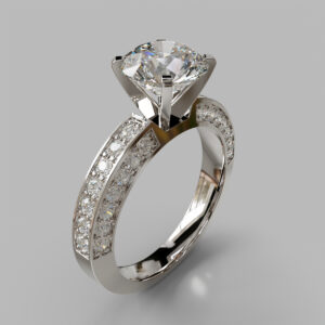 Round Cut Double Row Pave Lab Grown Diamond Engagement Ring