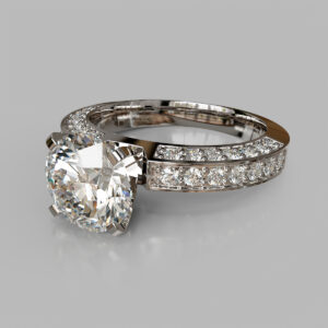 Round Cut Double Row Pave Lab Grown Diamond Engagement Ring