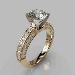 Round Cut Double Row Pave Lab Grown Diamond Engagement Ring