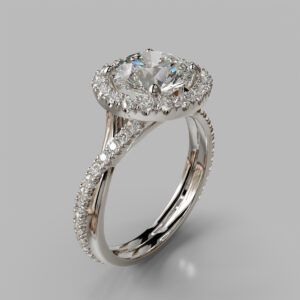 Round Cut Halo Side Stone Lab Grown Diamond Engagement Ring