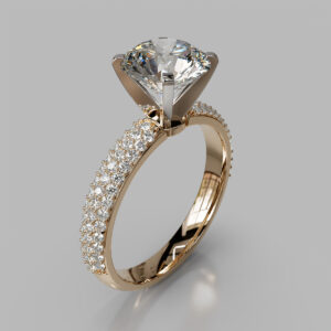 Round Cut Pave Band Lab Grown Diamond Engagement Ring