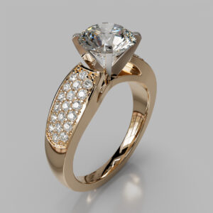 Round Cut Pave Band Lab Grown Diamond Engagement Ring