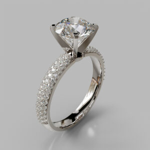 Round Cut Pave Band Lab Grown Diamond Engagement Ring