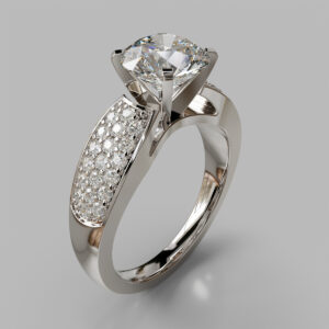 Round Cut Pave Band Lab Grown Diamond Engagement Ring
