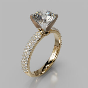 Round Cut Pave Band Lab Grown Diamond Engagement Ring