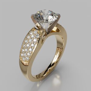 Round Cut Pave Band Lab Grown Diamond Engagement Ring