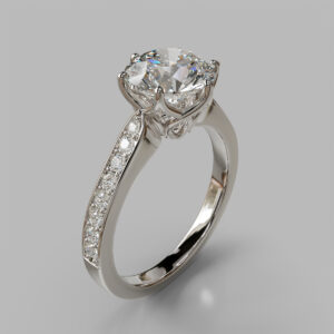 Round Cut Pave Lab Grown Diamond Engagement Ring