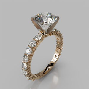 Round Cut Pave Lab Grown Diamond Engagement Ring - Rose Gold