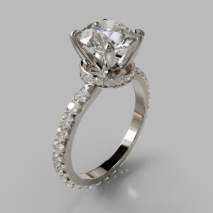 Round Cut Pave Split Shank Lab Grown Diamond Engagement Ring