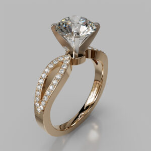 Round Cut Pave Split Shank Lab Grown Diamond Engagement Ring