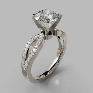 Round Cut Pave Split Shank Lab Grown Diamond Engagement Ring