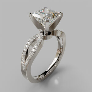 Princess Cut Pave Split Shank Lab Grown Diamond Engagement Ring