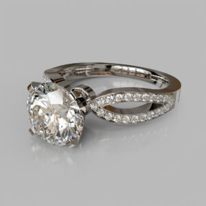 Round Cut Pave Split Shank Lab Grown Diamond Engagement Ring
