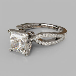 Princess Cut Pave Split Shank Lab Grown Diamond Engagement Ring