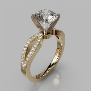 Round Cut Pave Split Shank Lab Grown Diamond Engagement Ring