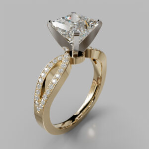 Princess Cut Pave Split Shank Lab Grown Diamond Engagement Ring