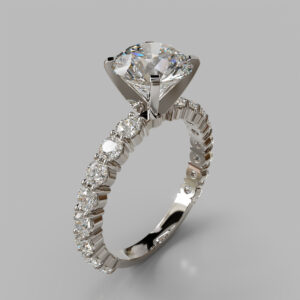 Round Cut Pave Lab Grown Diamond Engagement Ring - White Gold